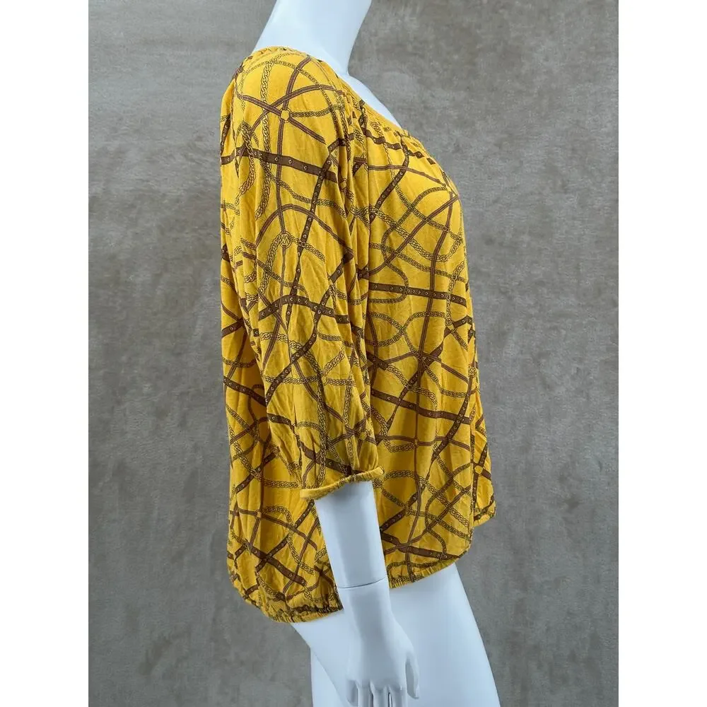 Michael Kors Top Women 2X Gold Chain Print Logo Equestrian Western Preppy Office